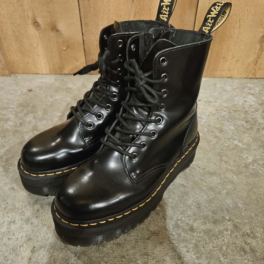 Dr. Martens Jadon Platform Black Lace Up Boots with Yellow Stitching